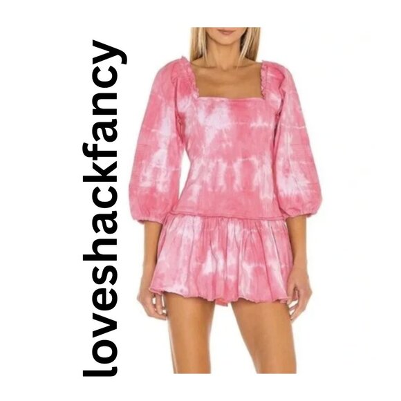 LoveShackFancy Pink Cotton Tie Dye Mini Shift Dress Size 00 - Picture 1 of 5